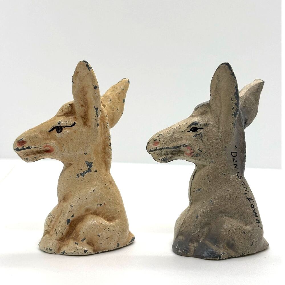Vintage Folk Art Metal Donkey/Mule Salt & Pepper Shakers, Denison, Iowa